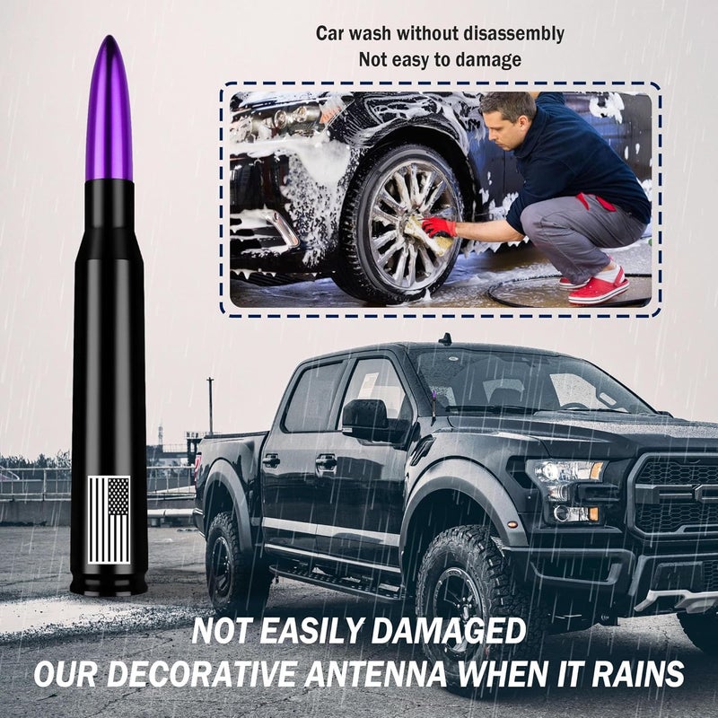 Junecarp American Flag Car Bullet Antenna,Truck Exterior Decoration Accessories[New Upgrade Flag Design] Car Antenna Replacement for Car SUV Truck Most Auto Cars Antenna Accessories (Purple) - Image 3